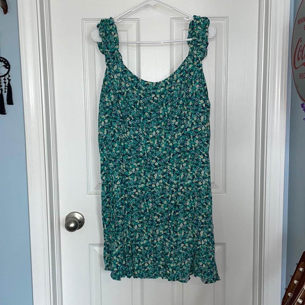 Sleeveless Green Floral Sundress - Casual Summer Dress